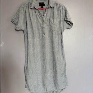 Tahari Shirt Dress Womens SM Blue White Striped 100% Linen Button Front Collared